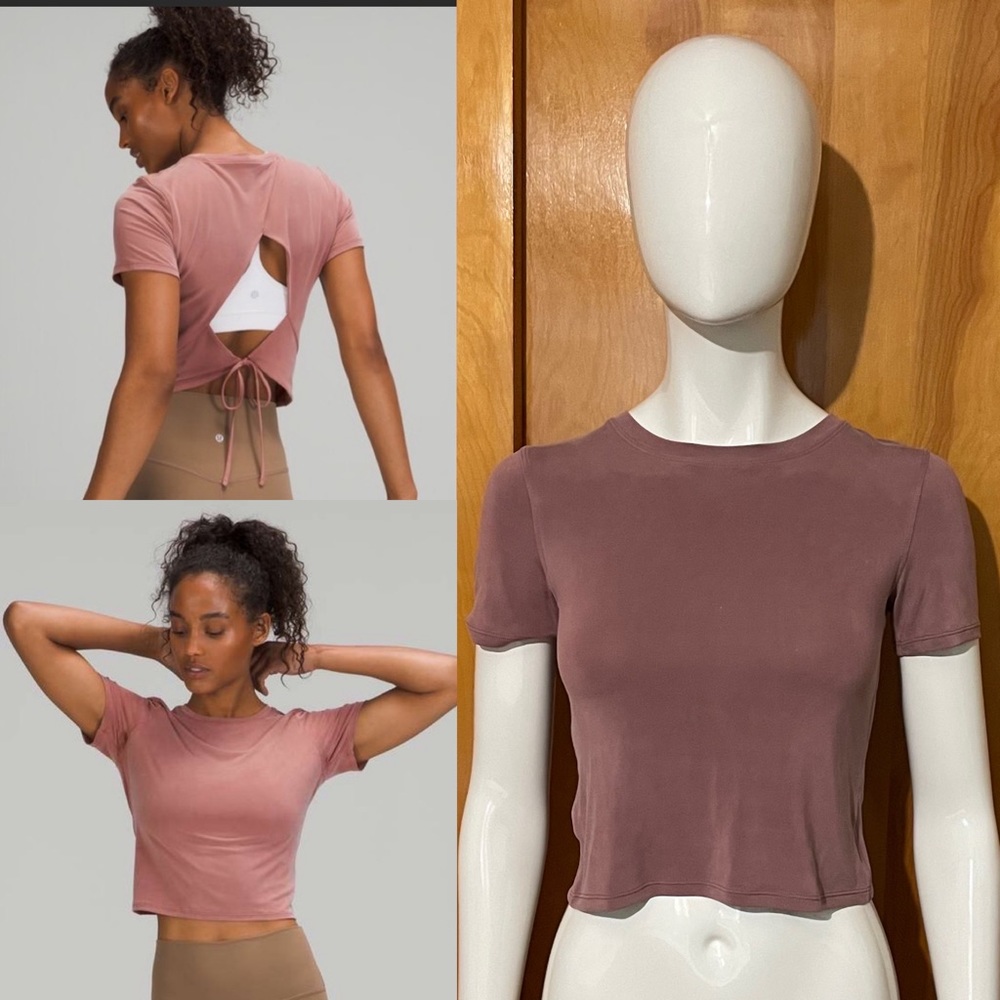 Rare Lululemon Open Tie Back Short Sleeve Crop Top Spiced Chai Pink Size 2 - Picture 1 of 13